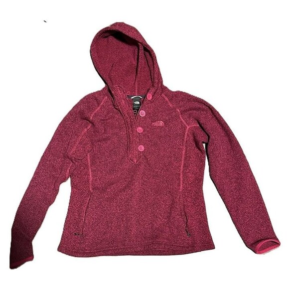 The North Face Women’s Fleece Hoodie Pullover Button Neck Burgundy Size L/G - Picture 1 of 4